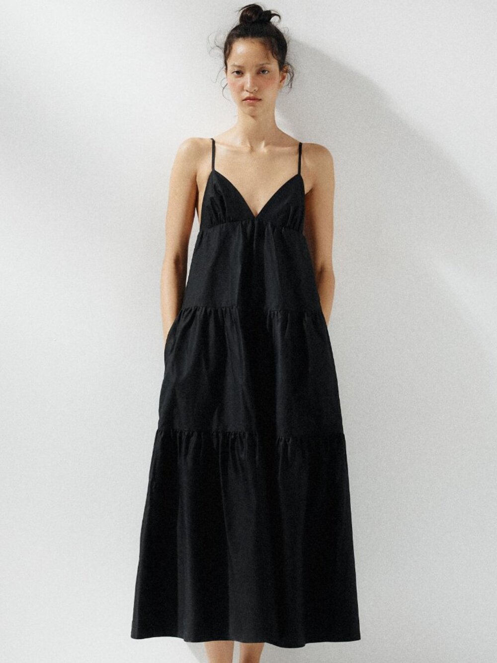 NEW Zara Paneled Midi Black Dress